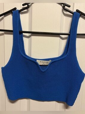 Aritzia Babaton Blue Ribbed Knit Halter Crop Tank Top Size Small